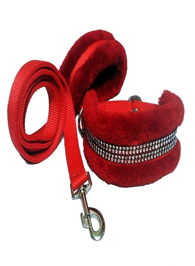 Ocean Wave Petsplanet Dog Collar&Leash With Soft Fur-Medium 1 Inch Red